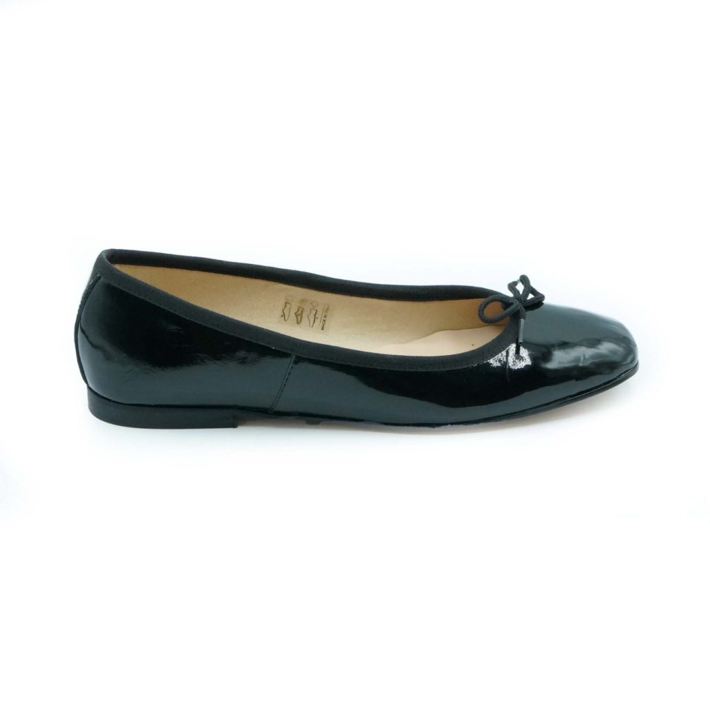 Lea Gu ballerina in vernice, fiocco frontale, punta quadrata, tacco 10mm Outlet
