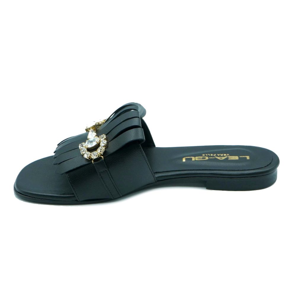 Lea Gu ciabattina in nappa, fascia con frange e accessorio frontale, tacco 10mm Grande vendita