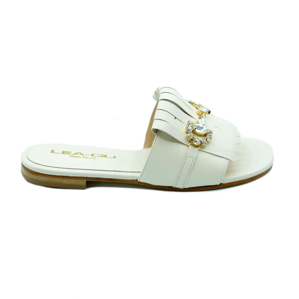 Lea Gu ciabattina in nappa, fascia con frange e accessorio frontale, tacco 10mm Grande vendita