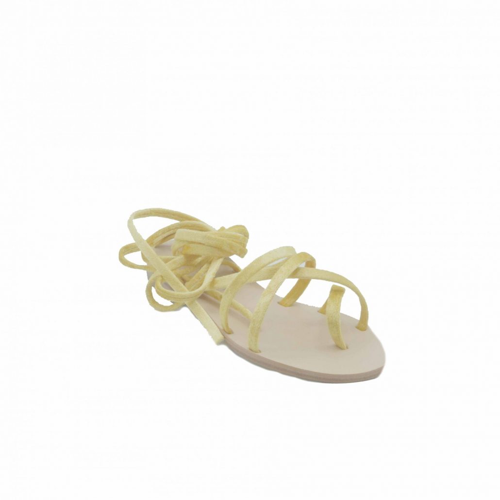 Lea Gu ciabattina infradito in velluto, incrocio frontale, lacci fino al ginocchio, tacco 10 mm Fino al 50% di sconto