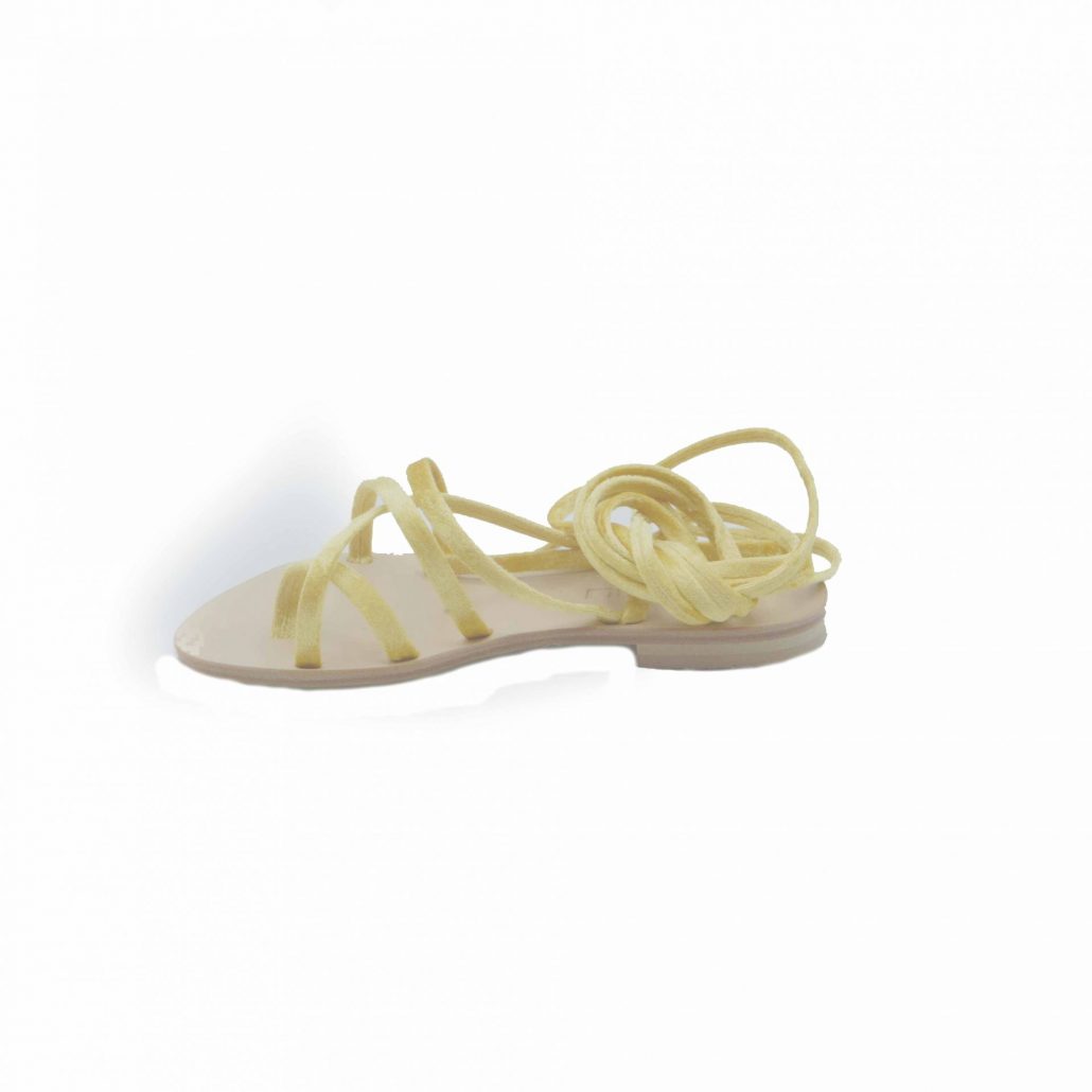 Lea Gu ciabattina infradito in velluto, incrocio frontale, lacci fino al ginocchio, tacco 10 mm Fino al 50% di sconto
