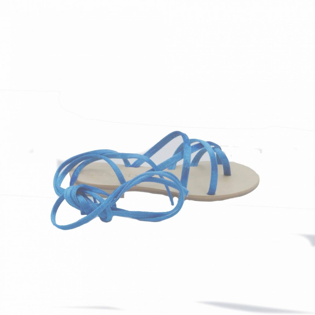 Lea Gu ciabattina infradito in velluto, incrocio frontale, lacci fino al ginocchio, tacco 10 mm Fino al 50% di sconto