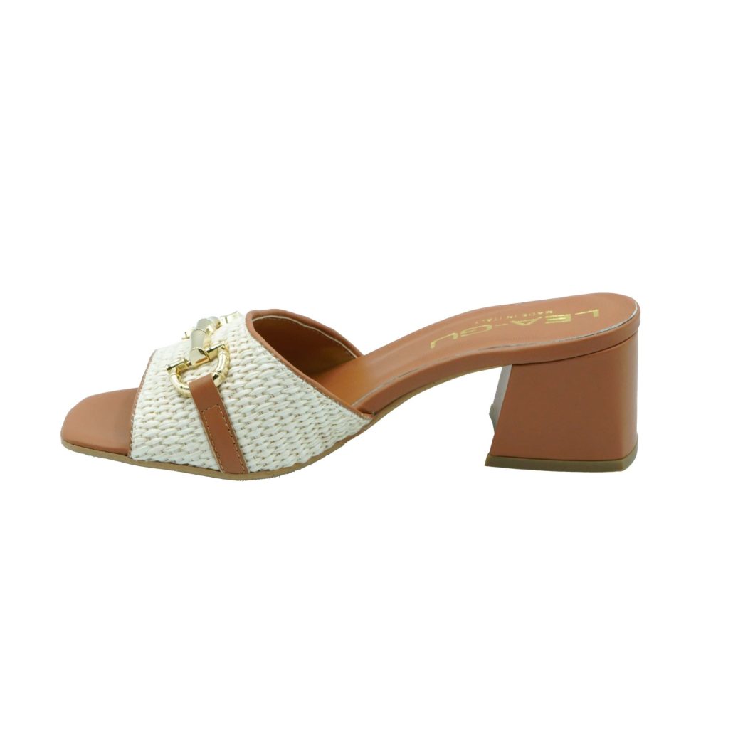 Lea Gu sandalo in nappa, fascia frontale in rafia con accessorio, tacco 50mm Sottocosto