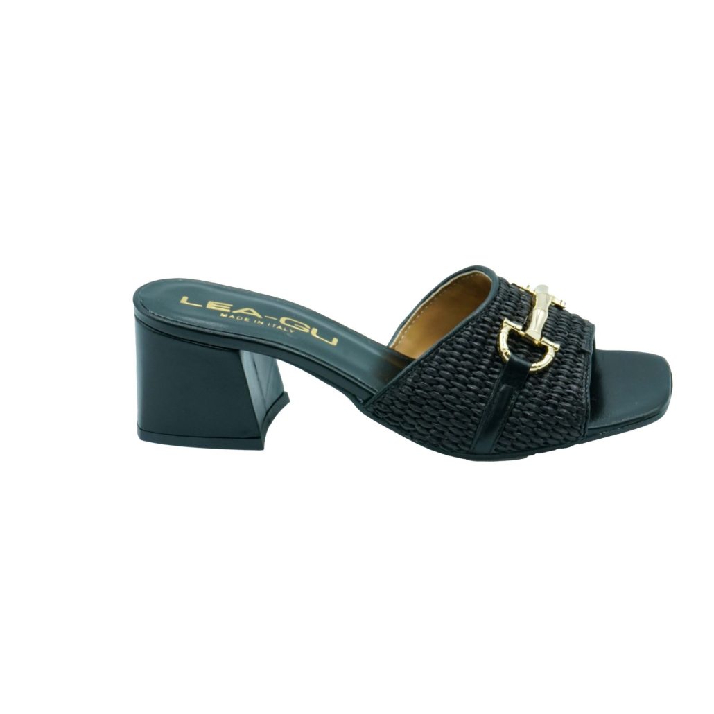 Lea Gu sandalo in nappa, fascia frontale in rafia con accessorio, tacco 50mm Sottocosto