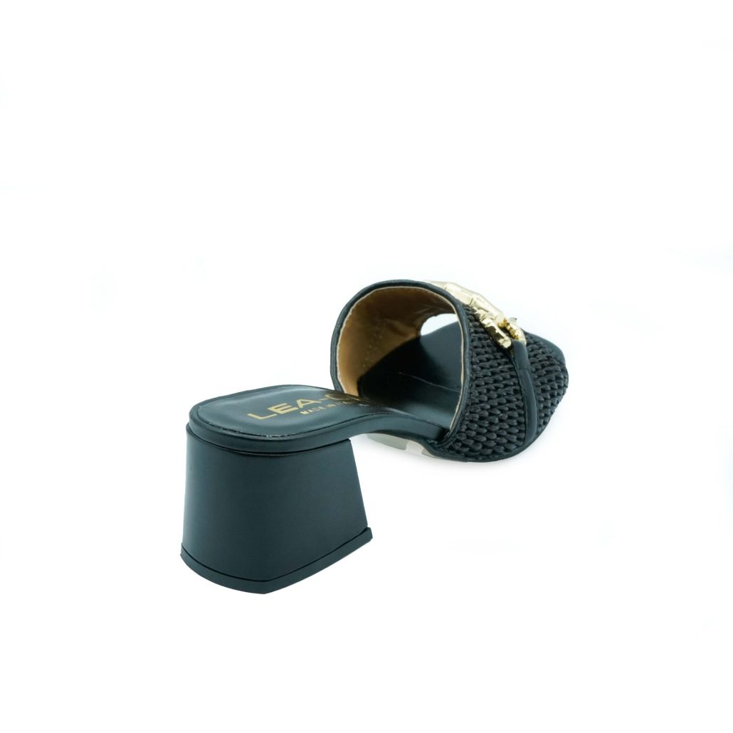 Lea Gu sandalo in nappa, fascia frontale in rafia con accessorio, tacco 50mm Sottocosto