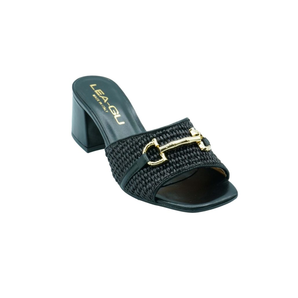 Lea Gu sandalo in nappa, fascia frontale in rafia con accessorio, tacco 50mm Sottocosto