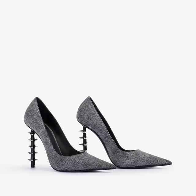 Le Silla Décolleté denim nera con borchie Qualità