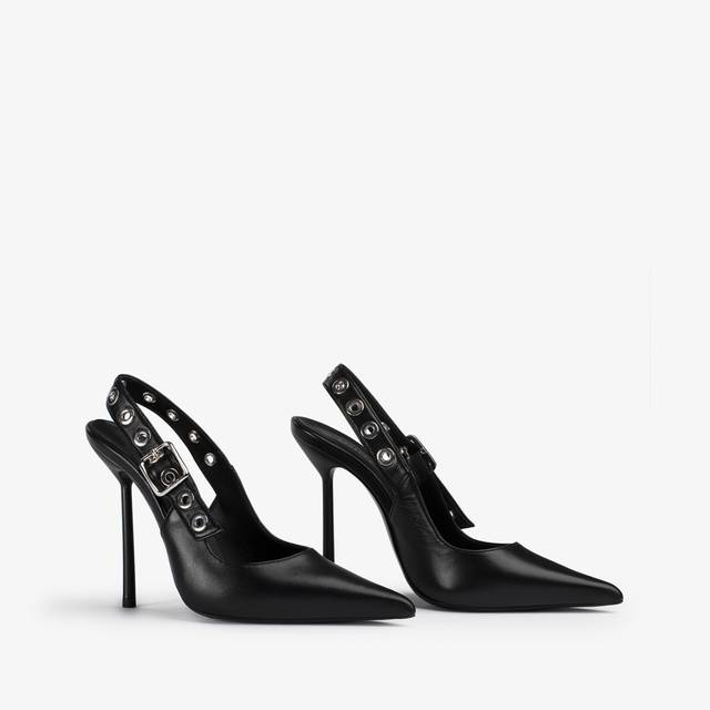 Le Silla Slingback pelle nera con occhielli argento Prezzo Ridotto