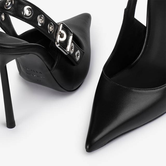 Le Silla Slingback pelle nera con occhielli argento Prezzo Ridotto