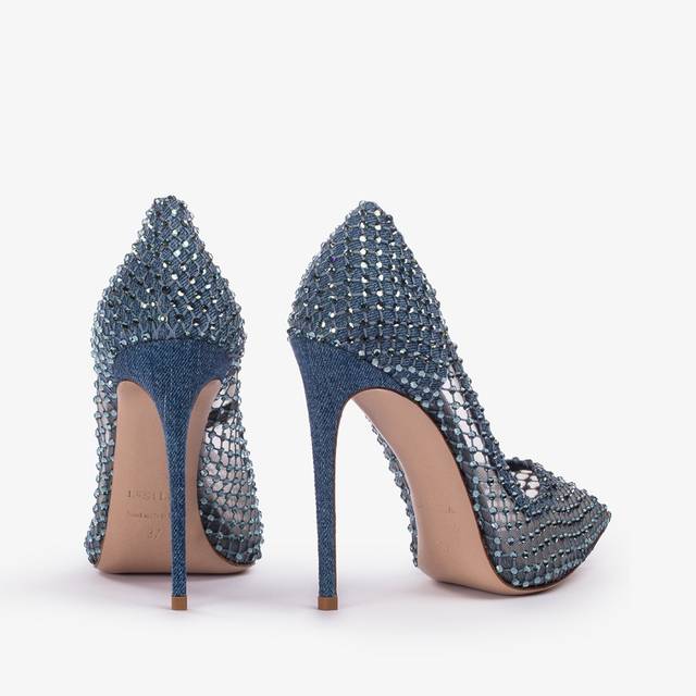 Le Silla Décolleté gioiello rete denim blu Only for today