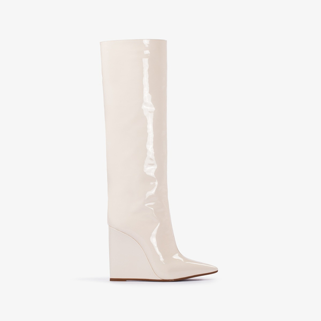 Le Silla Stivale al ginocchio vernice bianco milk con zeppa