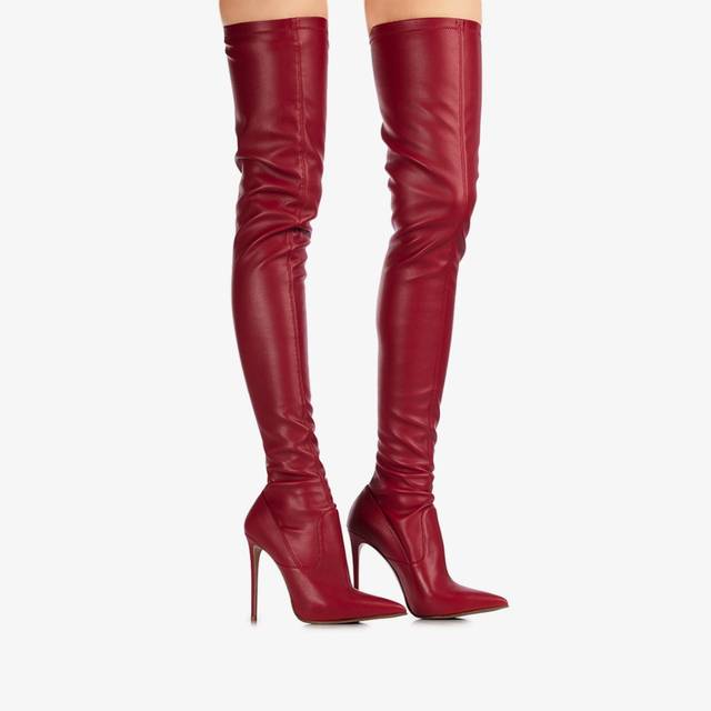 Le Silla Stivale sopra il ginocchio pelle vegan stretch rosso Ultimi tre giorni