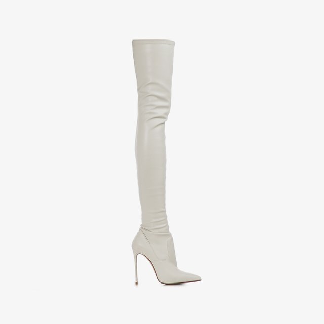 Le Silla Stivale sopra il ginocchio pelle vegan stretch bianco milk