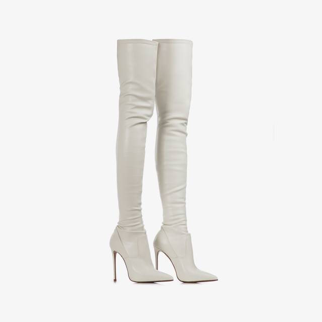 Le Silla Stivale sopra il ginocchio pelle vegan stretch bianco milk Latest stili