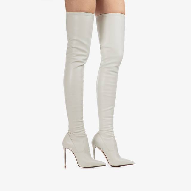 Le Silla Stivale sopra il ginocchio pelle vegan stretch bianco milk Latest stili