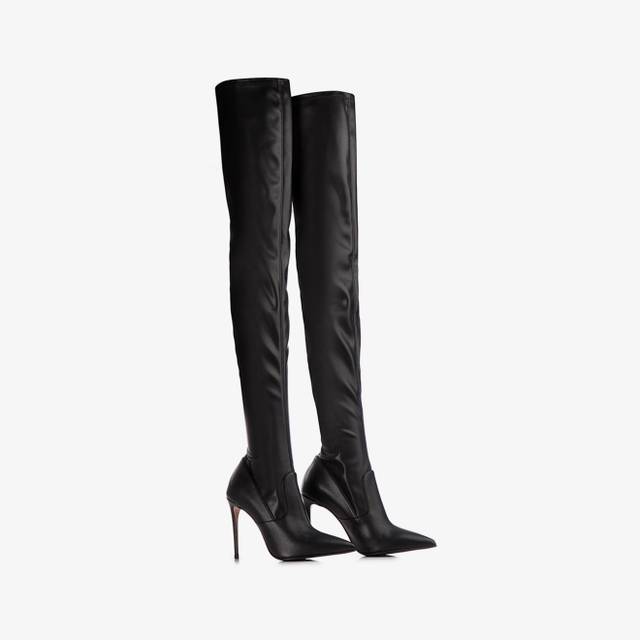Le Silla Stivale sopra il ginocchio pelle vegan stretch nera 50% di sconto con spedizione gratuita