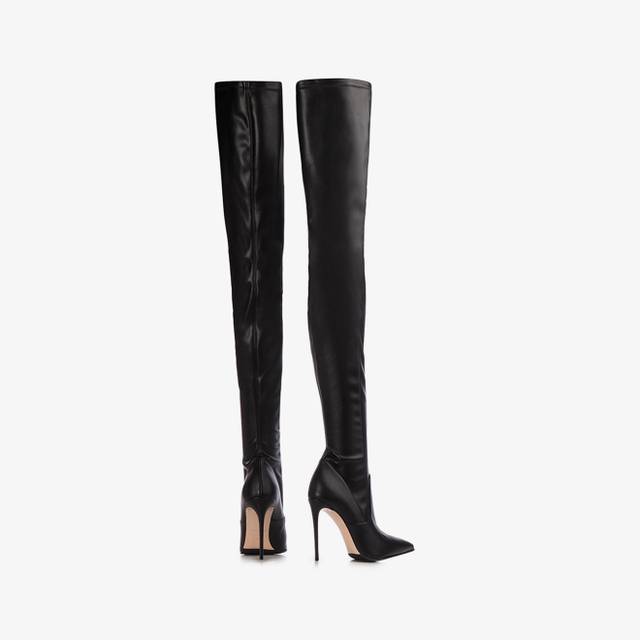 Le Silla Stivale sopra il ginocchio pelle vegan stretch nera 50% di sconto con spedizione gratuita