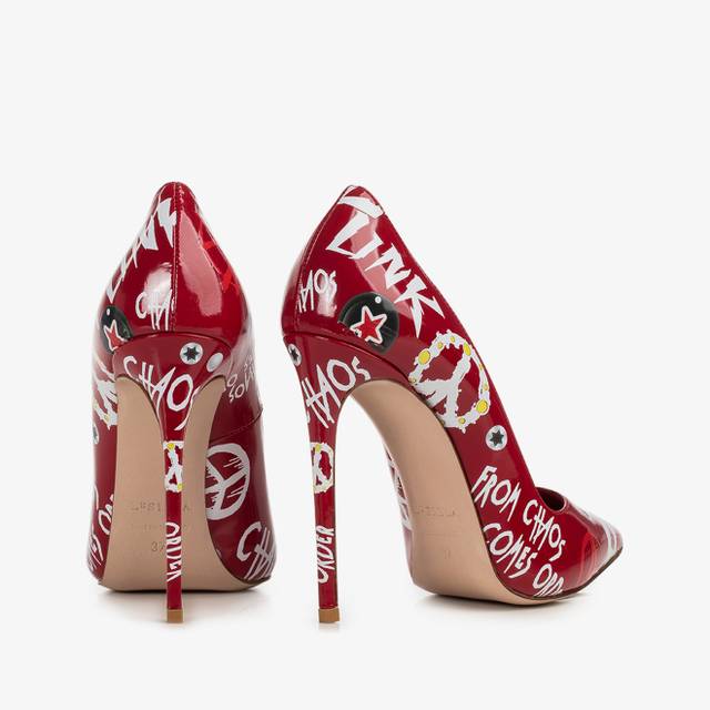 Le Silla Décolleté vernice rossa con stampe bianche Italia