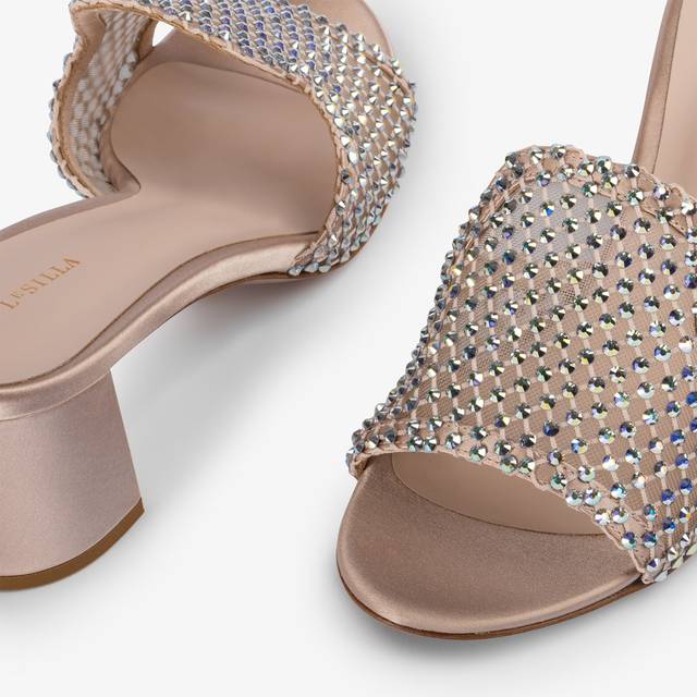 Le Silla Sandalo mule gioiello rete nude skin con Cristalli Affare Del Giorno