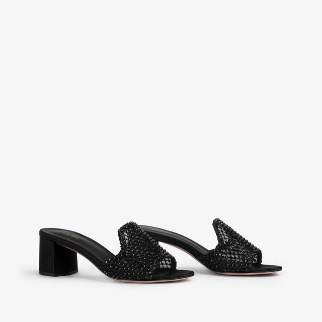 Le Silla Sandalo mule gioiello rete nero jet con Cristalli Prezzo Ridotto