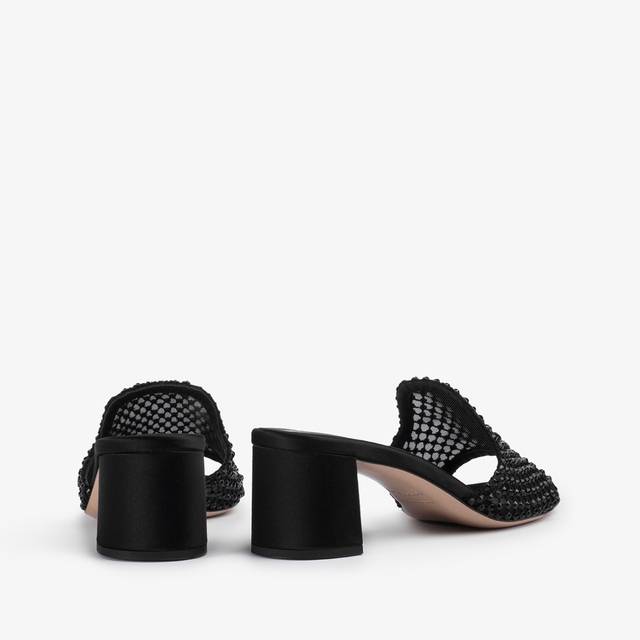 Le Silla Sandalo mule gioiello rete nero jet con Cristalli Prezzo Ridotto