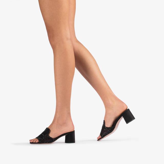 Le Silla Sandalo mule gioiello rete nero jet con Cristalli Prezzo Ridotto