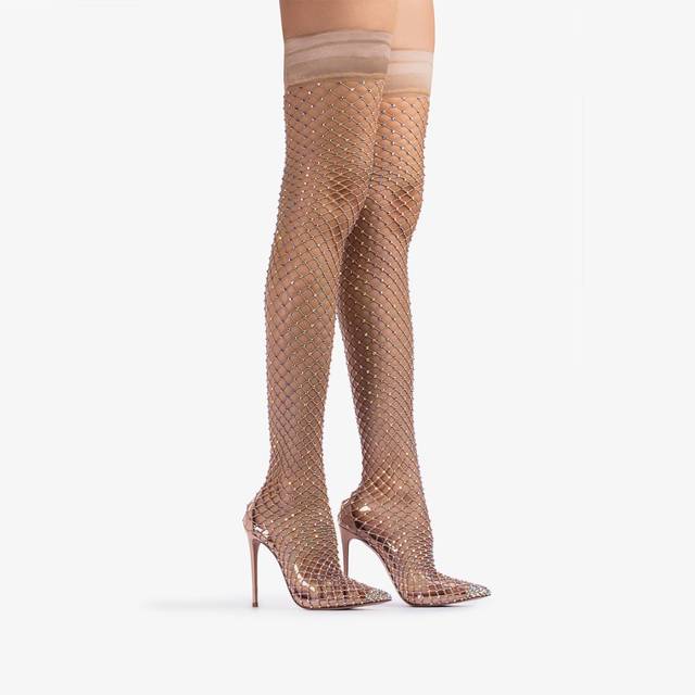 Le Silla Stivale sopra il ginocchio calza nude skin con Cristalli Sconto