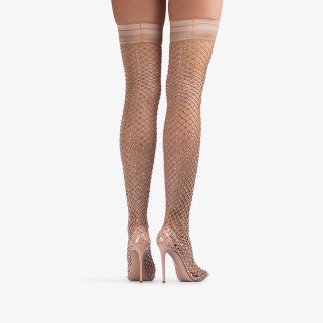 Le Silla Stivale sopra il ginocchio calza nude skin con Cristalli Sconto