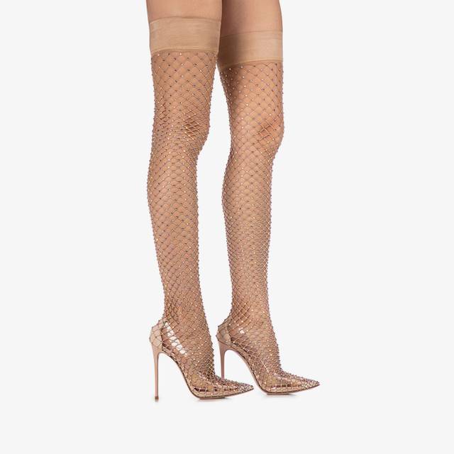 Le Silla Stivale sopra il ginocchio calza nude skin con Cristalli Sconto