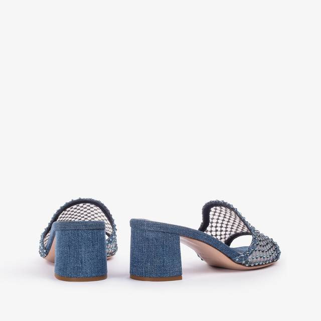 Le Silla Sandalo mule gioiello rete blu denim con Cristalli Offerte