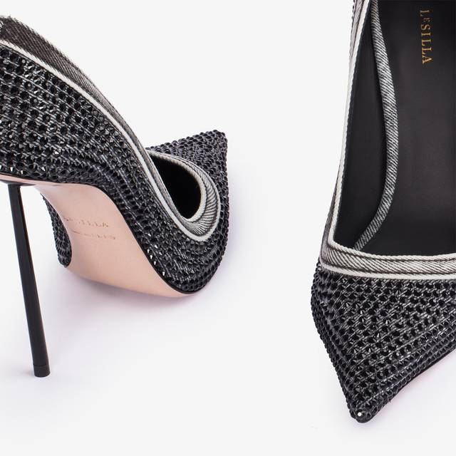 Le Silla Décolleté gioiello denim nera e Cristalli Offerta Anniversario