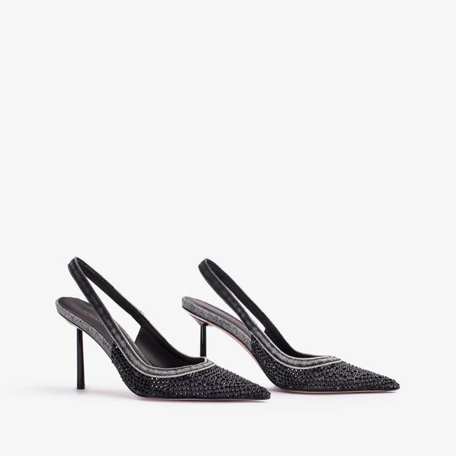 Le Silla Slingback gioiello denim nera e Cristalli Smaltimento dello stoccaggio