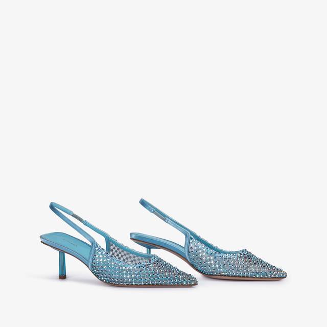 Le Silla Slingback gioiello rete azzurro cielo e Cristalli Vendita calda