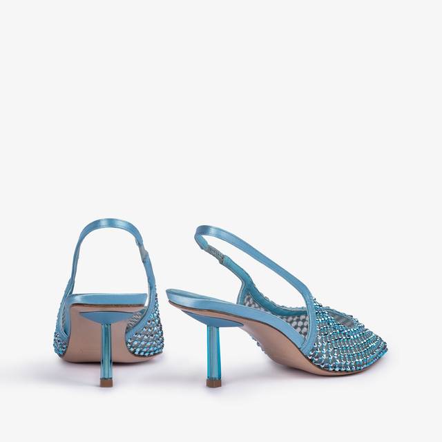 Le Silla Slingback gioiello rete azzurro cielo e Cristalli Vendita calda