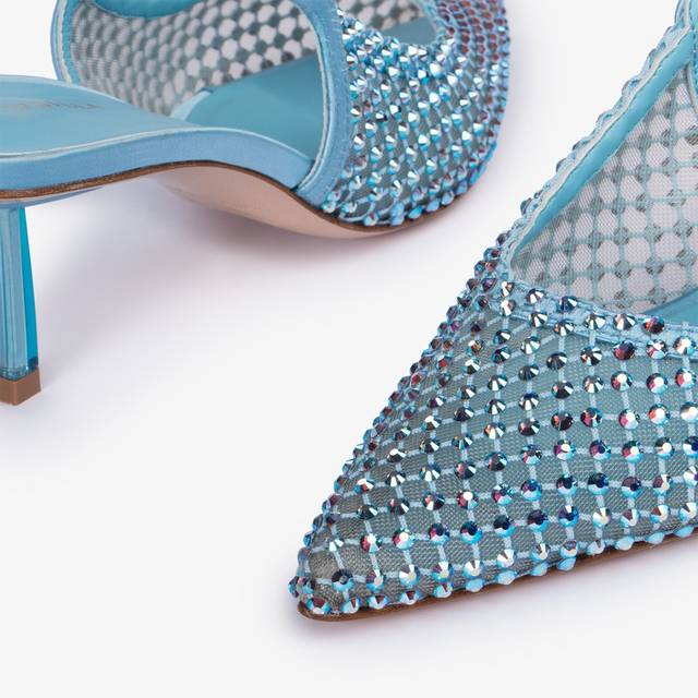 Le Silla Slingback gioiello rete azzurro cielo e Cristalli Vendita calda