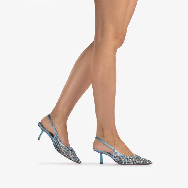 Le Silla Slingback gioiello rete azzurro cielo e Cristalli Vendita calda