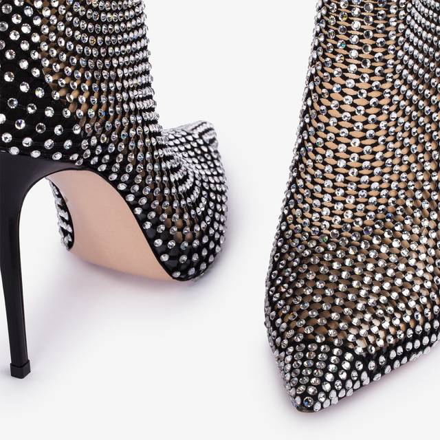 Le Silla Stivaletto calza nera e Cristalli argento Black Friday Prezzi