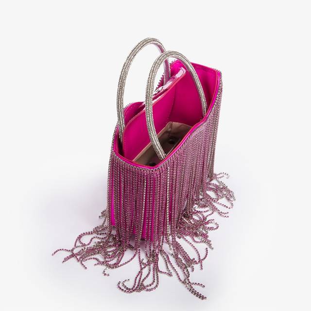 Le Silla Mini bag vernice fucsia bouganville con frange fucsia Shopping Online