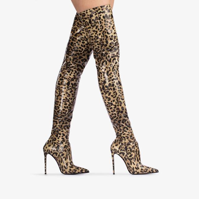 Le Silla Stivale sopra al ginocchio vinile stampa leopardata Online