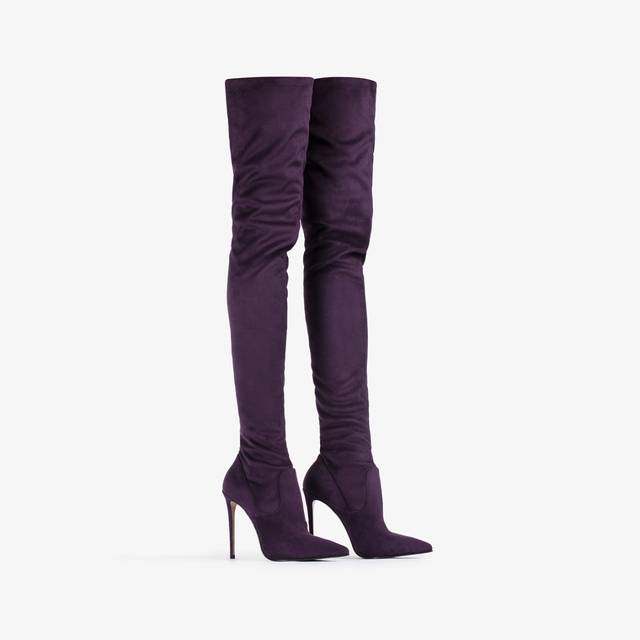 Le Silla Stivale sopra al ginocchio camoscio vegan stretch viola kamala Outlet