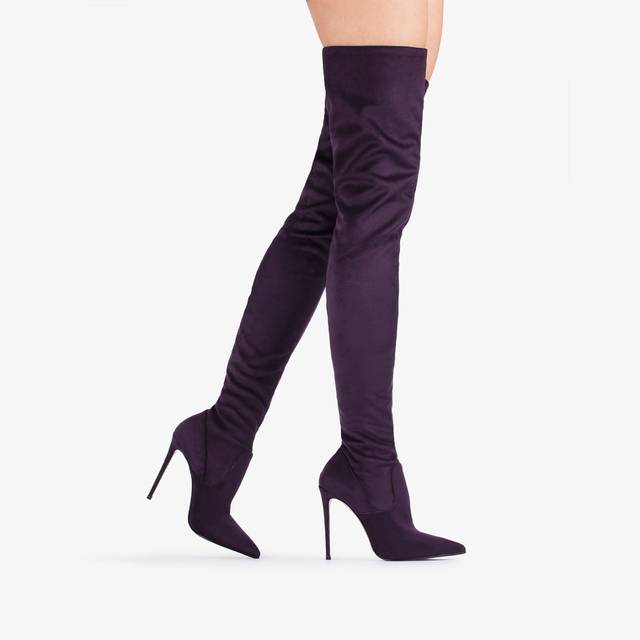 Le Silla Stivale sopra al ginocchio camoscio vegan stretch viola kamala Outlet