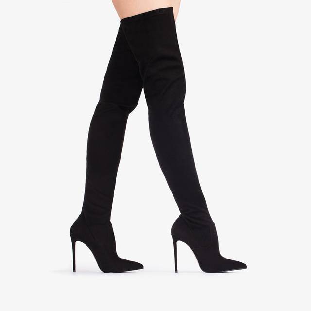 Le Silla Stivale sopra al ginocchio camoscio vegan stretch nero Offerte