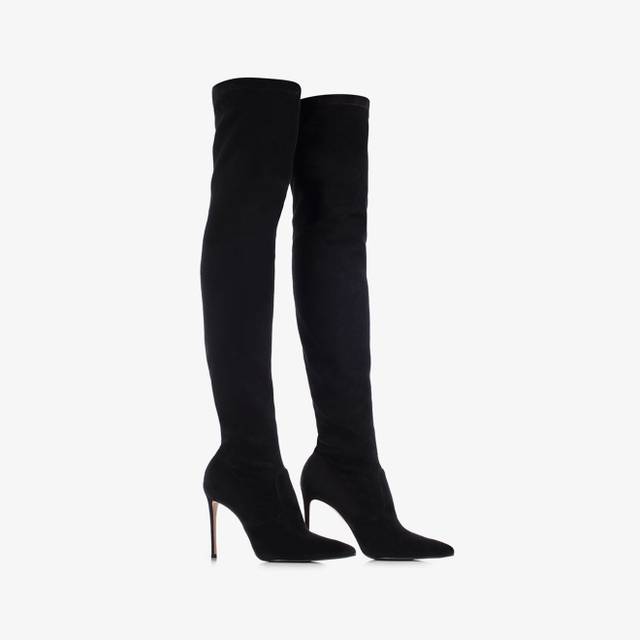 Le Silla Stivale sopra il ginocchio camoscio stretch nero Hotsell