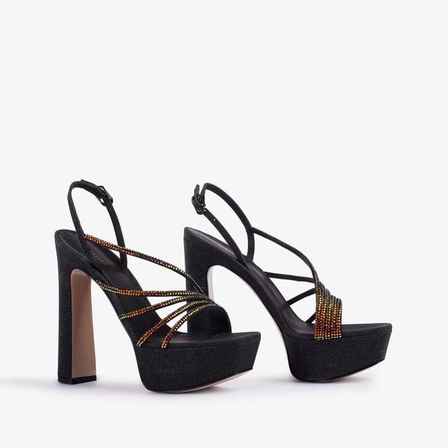 Le Silla Sandalo gioiello con plateau glitter nero con Cristalli iridescenti Moda