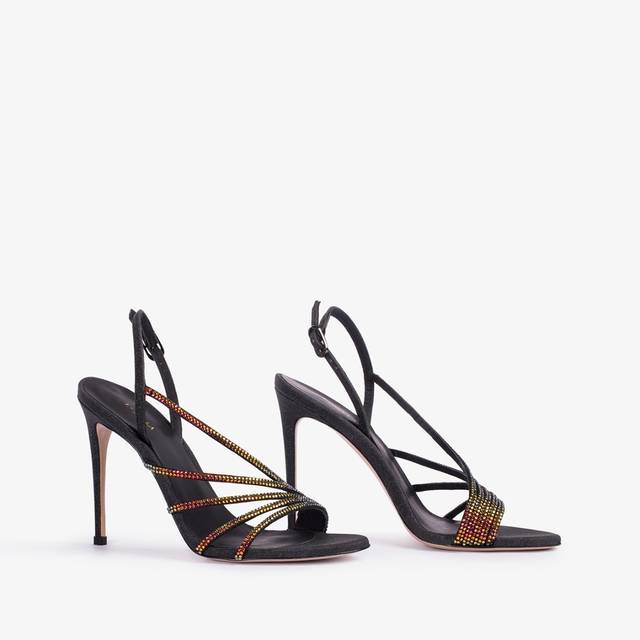 Le Silla Sandalo gioiello glitter nero con Cristalli iridescenti Sconto di tempo limitato