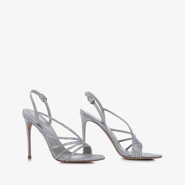 Le Silla Sandalo gioiello Cristalli e tessuto glitterato argento Flash Sale