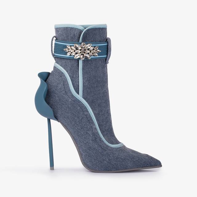 Le Silla Stivaletto denim stretch blu con Cristalli argento Fornitura limitata
