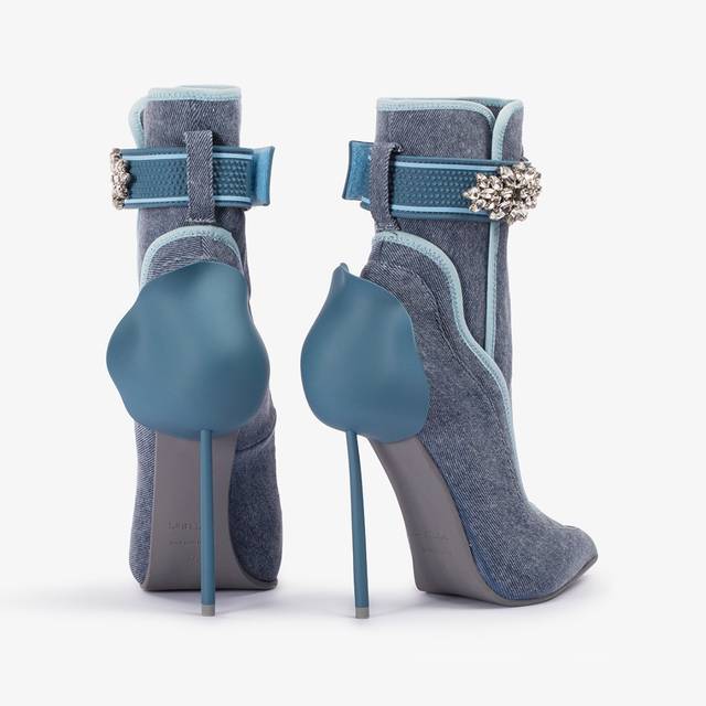 Le Silla Stivaletto denim stretch blu con Cristalli argento Fornitura limitata