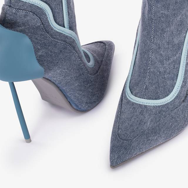 Le Silla Stivaletto denim stretch blu con Cristalli argento Fornitura limitata