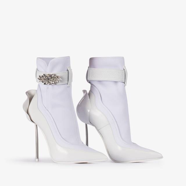 Le Silla Stivaletto pelle e tessuto bianco con Cristalli argento Shopping online